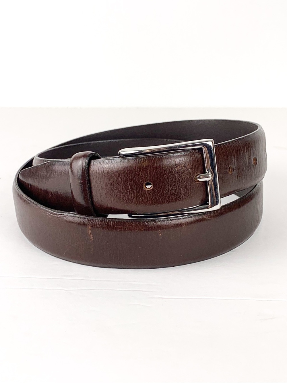 J. Crew Italian leather men’s classic belt dark brown solid brass buckle size 34